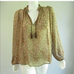SOLD☺️CALYPSO ST BARTH SUEDE TASSEL FLORAL SHEER BLOUSE